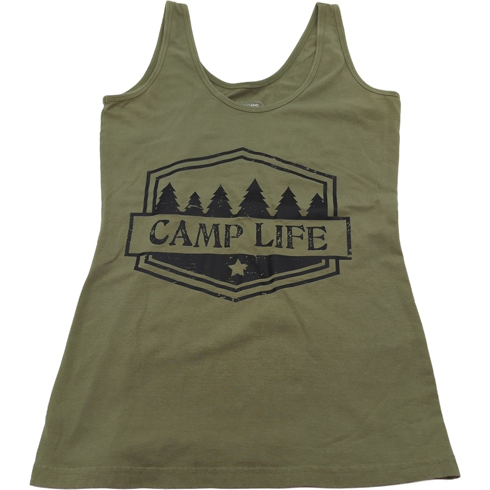 Maurices Womens Camp Life Graphic Tank Top Olive Green Size M Sleeveless Tee